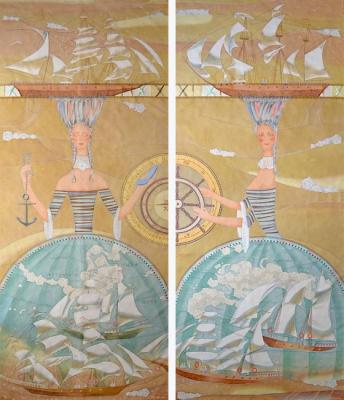 Hand-painted curtains "Sea Stories". Alferonok Victoria