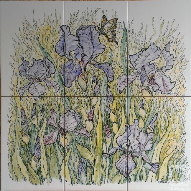 Yakimets Olga. Irises (painting on the tile)