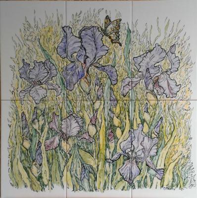 Irises (painting on the tile) (  ). Yakimets Olga