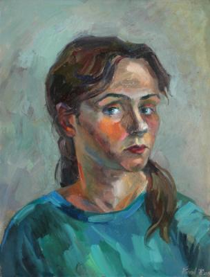 Self portrait in a turquoise