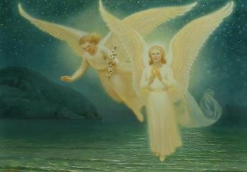 In the midst of a starry night. Apparition of Angels