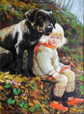 Mashenka and Charlik in the wood (the daughter's portrait). Simonova Olga