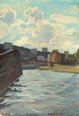 Painting Lyon, Saone River, Embankment Pierre Scize. Dobrovolskaya Gayane