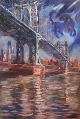 Blue dog and Manhattan Bridge. Rakhmatulin Roman