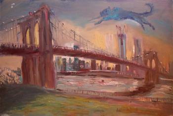 Blue dog and Brooklyn Bridge. Rakhmatulin Roman