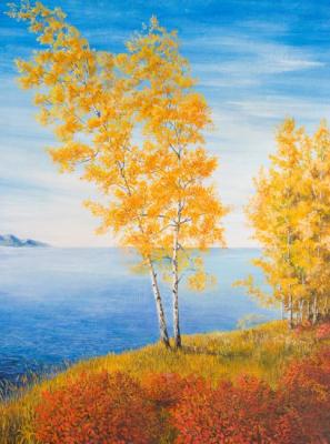 Yellow birch on the shore. Kharhan Oleg
