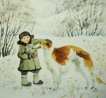 Boy with greyhound. Kuznetsova Margarita