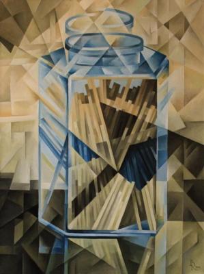Pasta in a glass jar. Cubo-futurism ( ). Krotkov Vassily