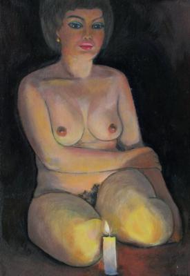 Sitting with a candle in the dark (A Woman With A Candle). Klenov Valeriy
