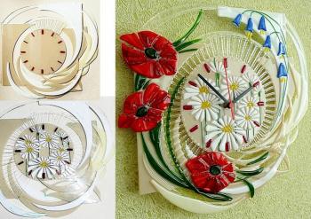 Wall clock "Passion and tenderness" glass fusing (  Spectrum). Repina Elena