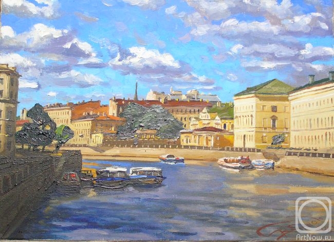 Ershov Vladimir. Er 1255 :: September. River Fontanka (View on Sheremetevsky Palace and Catherine Institute Building, St Petersburg, Russia)