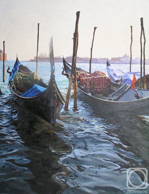 Ershov Vladimir. Er 1305 :: Gondolas. Evening Tide (Venice, Italy)