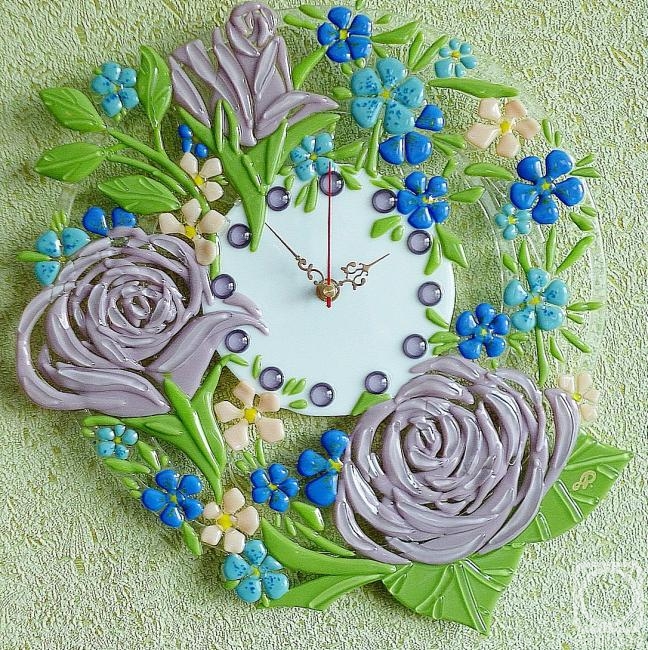 Repina Elena. Wall clock "Provence"3 glass fusing