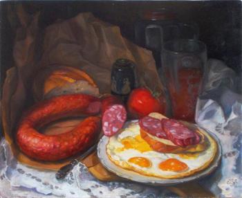 Sausage and scrambled eggs (). Shumakova Elena