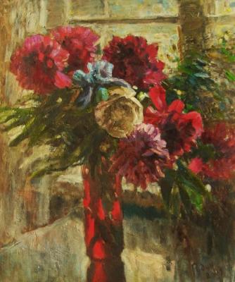 Flowers in red vase. Rudin Petr