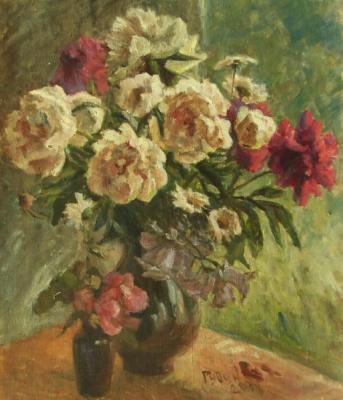 Peonies in vases