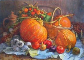 Pumpkins, vegetables and physalis. Shumakova Elena