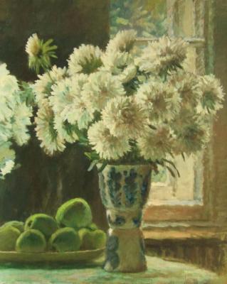Chrysanthemums and apples