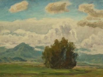Tree, mountain, clouds (Uimon Steppe). Rudin Petr