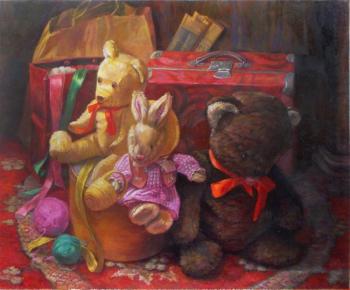 Stuffed animals and suitcases. Shumakova Elena
