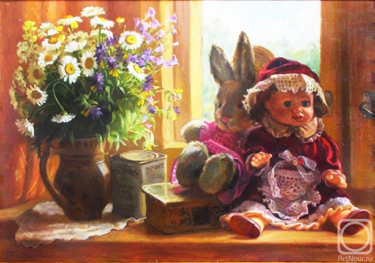 Shumakova Elena. Doll and Hare on the window