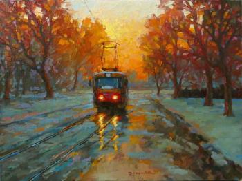 Sunrise. The first tram. Volkov Sergey
