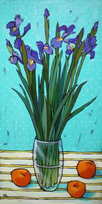Картина «Ирисы на бирюзовом»