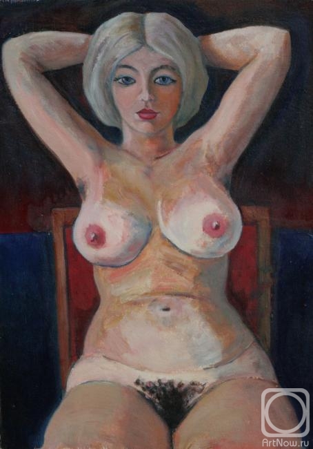 Klenov Valeriy. Sitting on a red chair with hands behind head