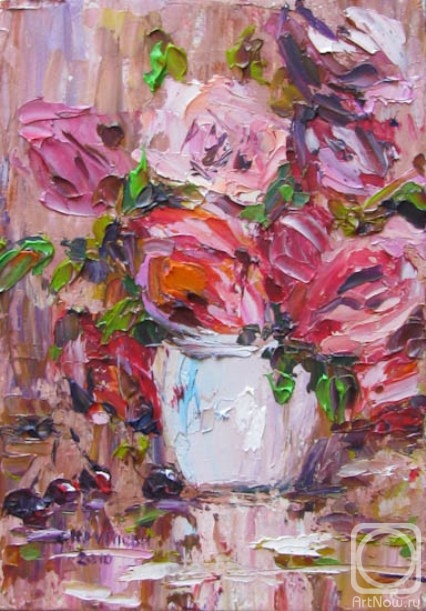 Kruglova Svetlana. Roses and cherries on the table