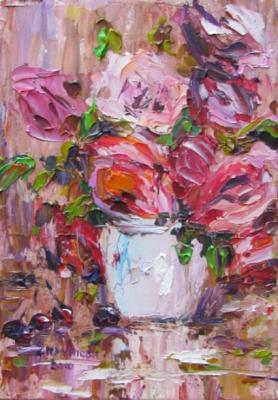 Roses and cherries on the table. Kruglova Svetlana