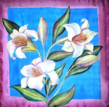 Scarf "Lilies on blue"