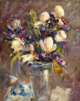 Irises in a glass vase 2. Zhadko Grigory