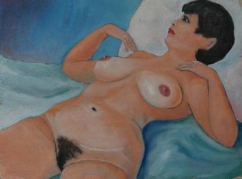 Lying on the blue sheet (Woman Posing Lying Down). Klenov Valeriy