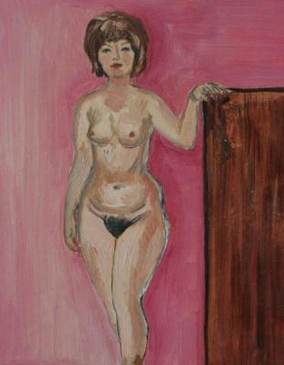 Standing before a red background (Beautiful Female Body). Klenov Valeriy