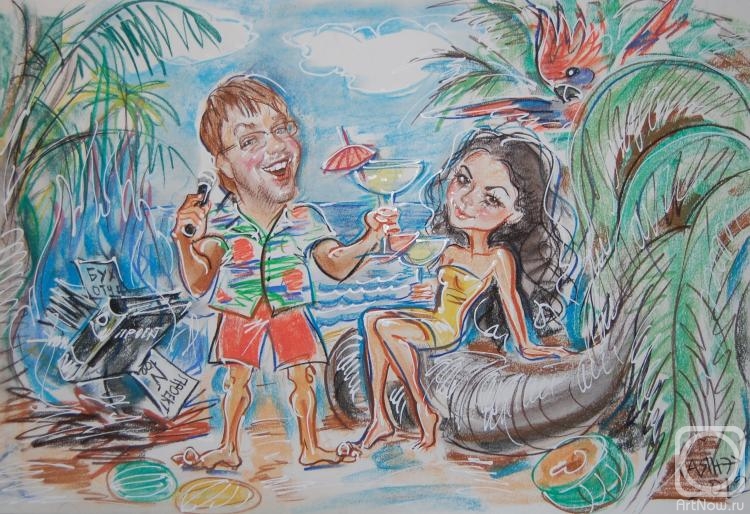 Dobrovolskaya Gayane. Honeymoon in the Canary Islands, Double cartoon from a photo