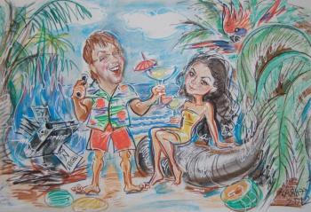 Honeymoon in the Canary Islands, Double cartoon from a photo. Dobrovolskaya Gayane