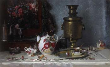 Still life with an old dressing table (Russian Tea Party). Dolgaya Olga