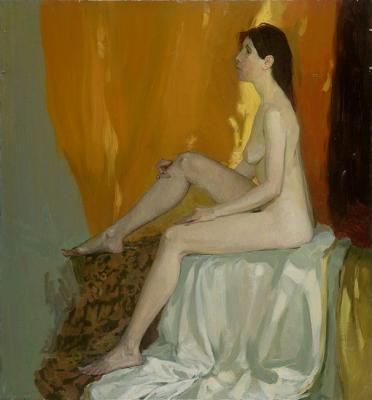 Nude on a gold background. Dolgaya Olga