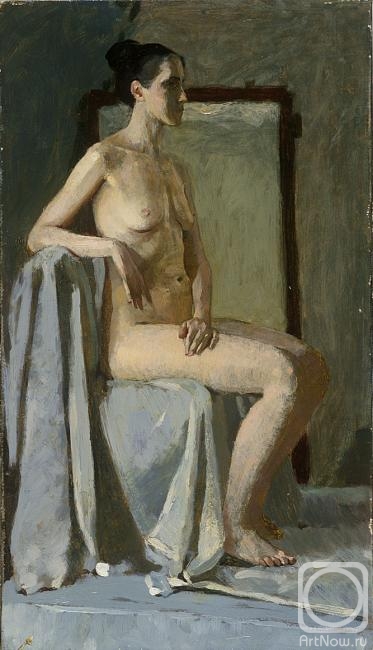 Dolgaya Olga. Nude sitting on a mirror background