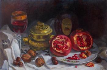 Still life with glass and pomegranates. Shumakova Elena