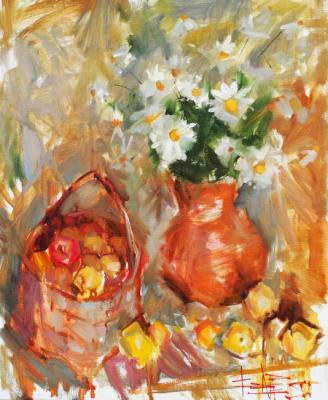 Stillife with fruits and camomiles. Sukhkopluev Konstantin