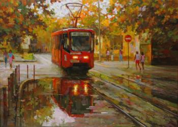 Red Moscow tram