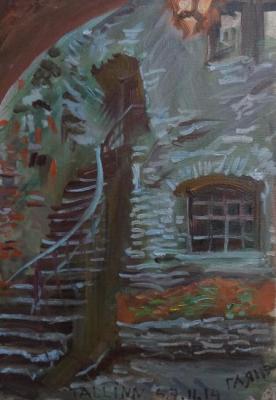 Painting Tallinn, courtyard in the Old Town, the night is coming. Dobrovolskaya Gayane