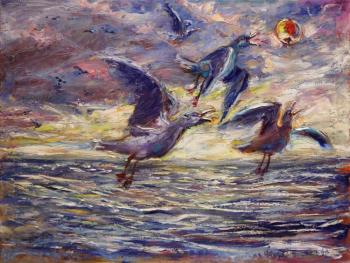 Feeding seagulls. Rakhmatulin Roman