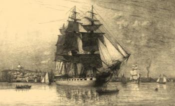 The frigate Constitution in Boston Harbor