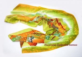 Scarf-batik "Haze of lime". Ivlicheva Tatiana