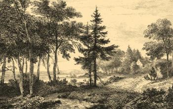 Landscape with a pine tree and a horseman