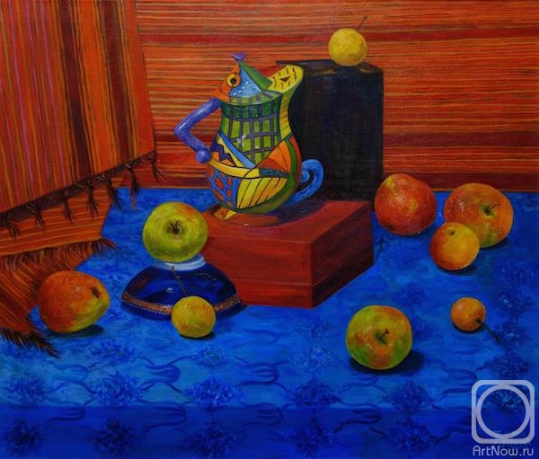 Lukaneva Larissa. Still Life with Colored Tea-pot and Siberian Apples