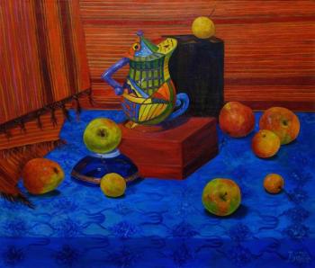 Still Life with Colored Tea-pot and Siberian Apples. Lukaneva Larissa