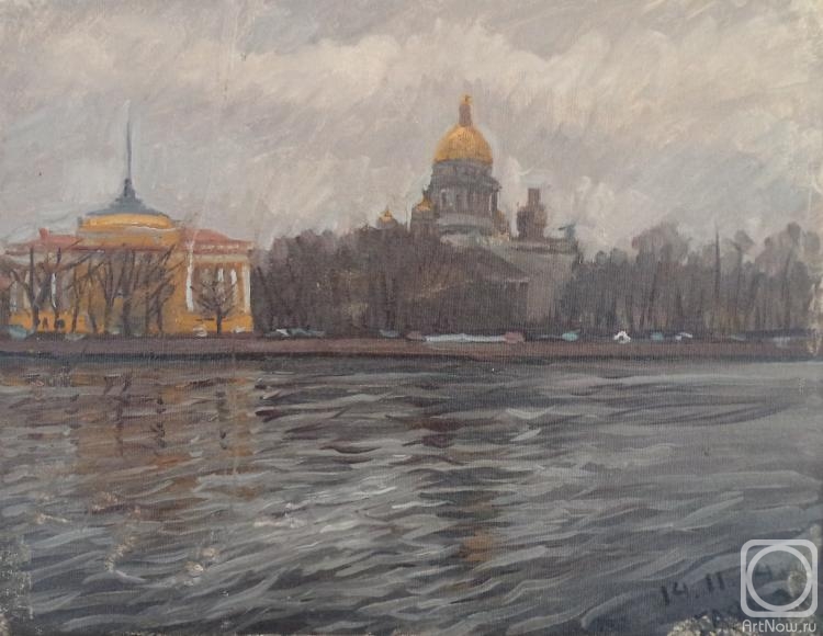 Dobrovolskaya Gayane. View of St. Isaac's Cathedral with the University Embankment, autumn